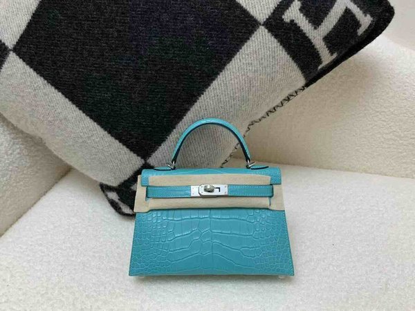 Hermès Mini Kelly Matte Alligator Bleu Paon x Palladium Hardware