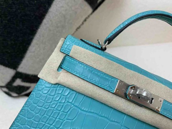 Hermès Mini Kelly Matte Alligator Bleu Paon x Palladium Hardware