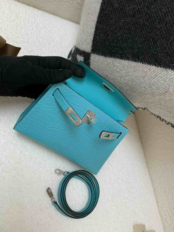 Hermès Mini Kelly Matte Alligator Bleu Paon x Palladium Hardware