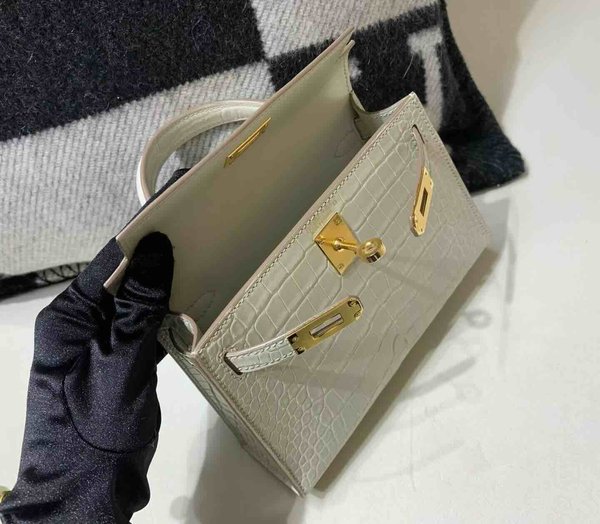 Hermès Mini Kelly II Matte Alligator Glacier White x Gold Hardware