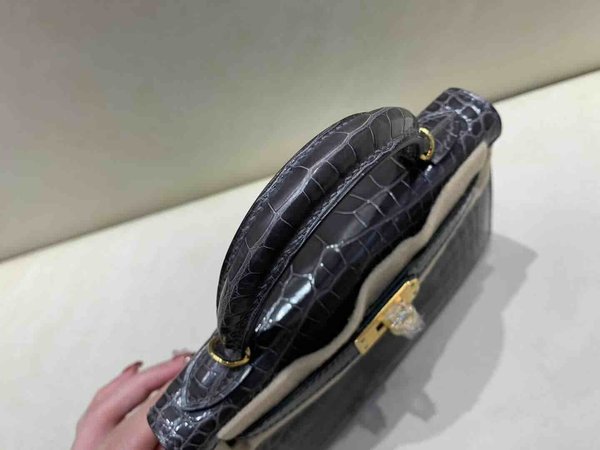 Hermès Mini Kelly II Shiny Alligator Gris Graphite x Gold Hardware