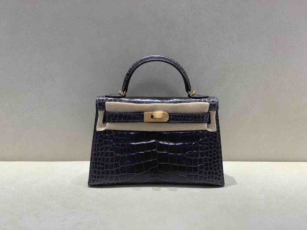 Hermès Mini Kelly II Shiny Alligator Gris Graphite x Gold Hardware