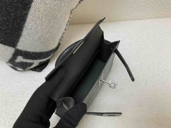 Mini Kelly II Matte Alligator Gris Graphite x Palladium Hardware