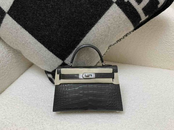 Mini Kelly II Matte Alligator Gris Graphite x Palladium Hardware
