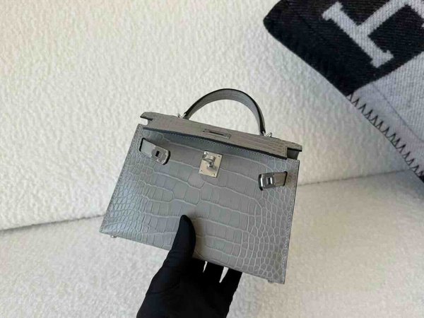 Hermès Mini Kelly II Matte Alligator Mississippiensis Gris Perle x Palladium Hardware