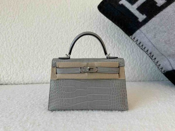 Hermès Mini Kelly II Matte Alligator Mississippiensis Gris Perle x Palladium Hardware
