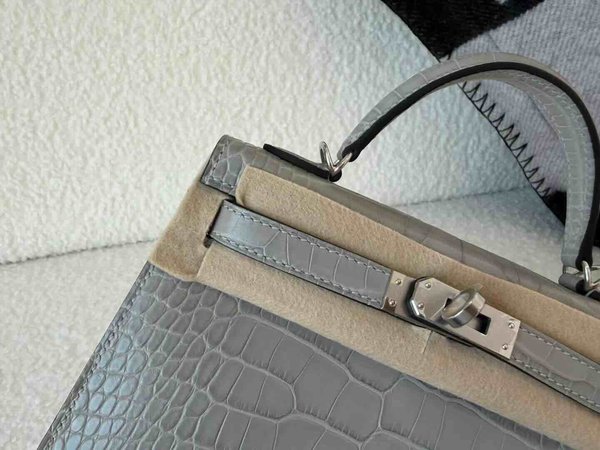 Hermès Mini Kelly II Matte Alligator Mississippiensis Gris Perle x Palladium Hardware