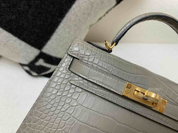 Hermès Mini Kelly II Matte Alligator Etoupe x Gold Hardware