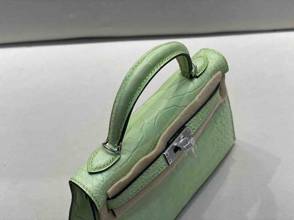 Hermès Mini Kelly II Matte Alligator Young Green x Palladium Hardware