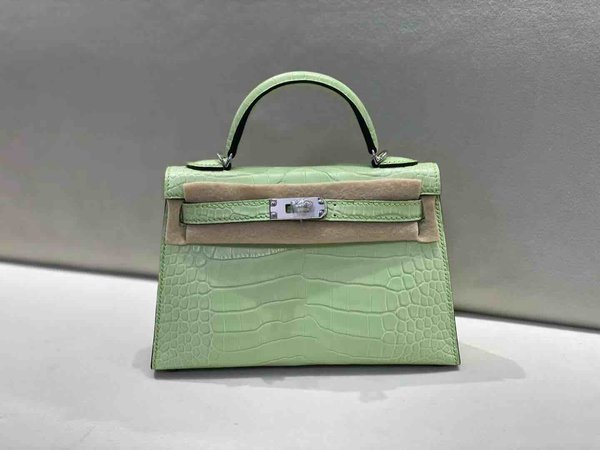 Hermès Mini Kelly II Matte Alligator Young Green x Palladium Hardware