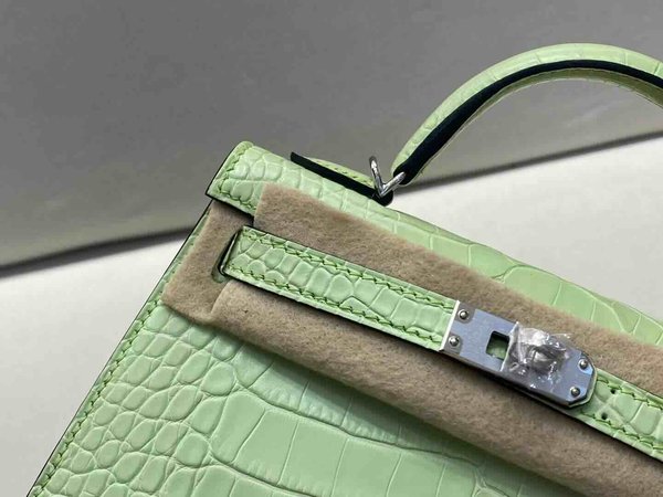 Hermès Mini Kelly II Matte Alligator Young Green x Palladium Hardware