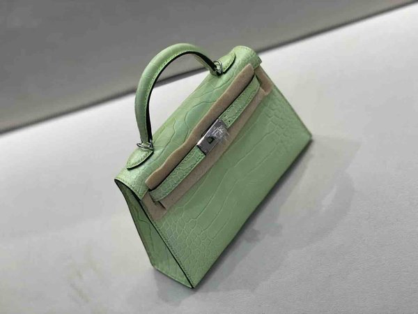 Hermès Mini Kelly II Matte Alligator Young Green x Palladium Hardware