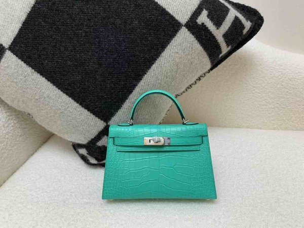 Hermès Mini Kelly II Matte Alligator Emerald Green x Palladium Hardware