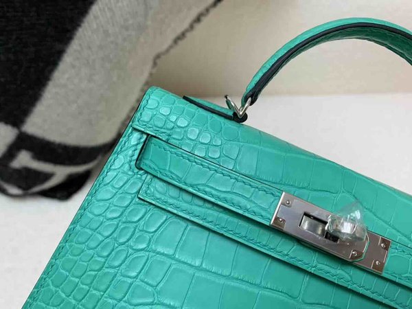 Hermès Mini Kelly II Matte Alligator Emerald Green x Palladium Hardware