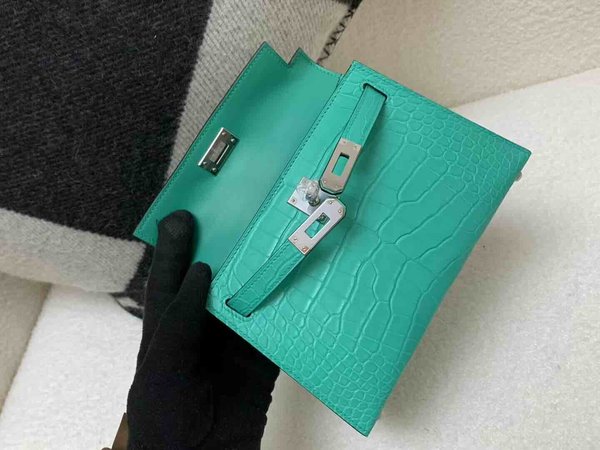 Hermès Mini Kelly II Matte Alligator Emerald Green x Palladium Hardware