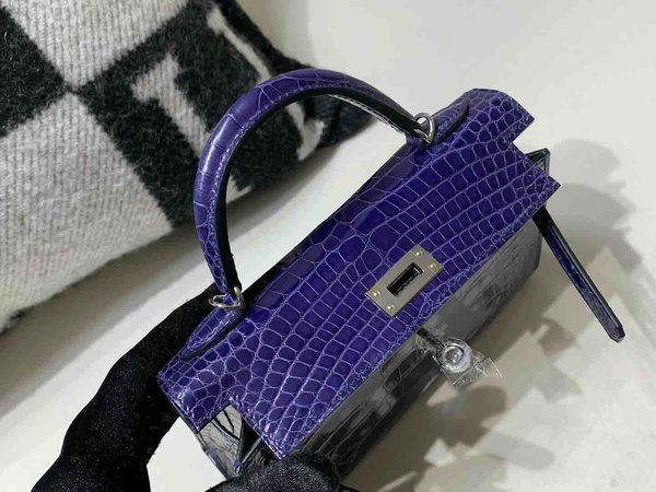 Hermès Mini Kelly Shiny Alligator Bleu Electrique x Palladium Hardware