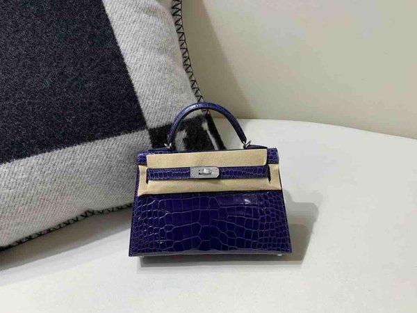 Hermès Mini Kelly Shiny Alligator Bleu Electrique x Palladium Hardware