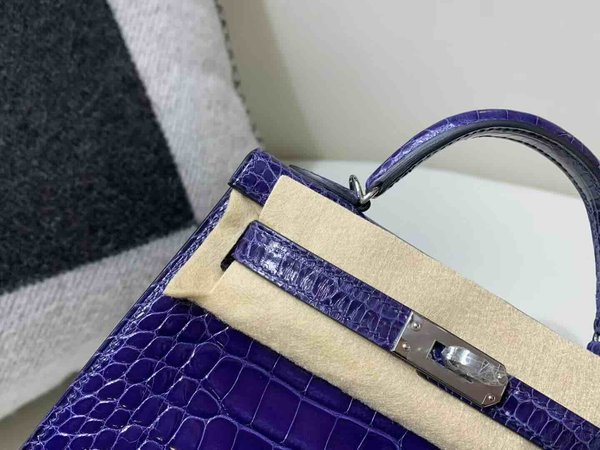 Hermès Mini Kelly Shiny Alligator Bleu Electrique x Palladium Hardware