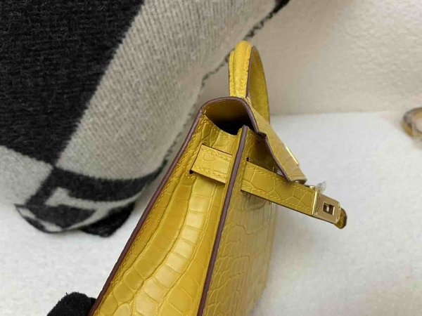 Hermès Mini Kelly II Matte Alligator Amber Yellow x Gold Hardware