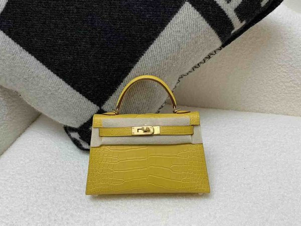 Hermès Mini Kelly II Matte Alligator Amber Yellow x Gold Hardware