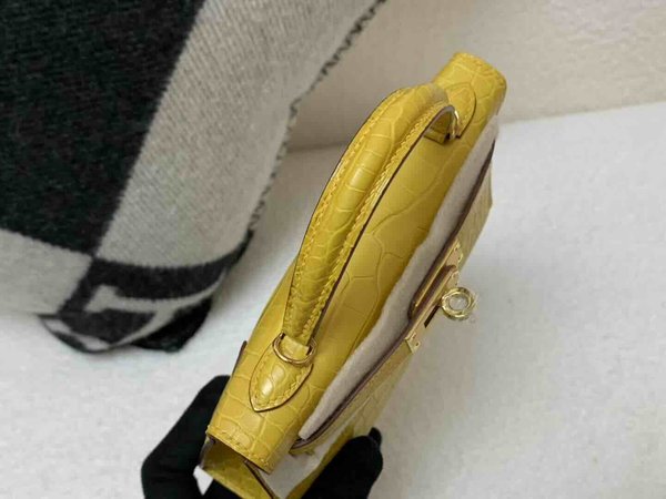 Hermès Mini Kelly II Matte Alligator Amber Yellow x Gold Hardware