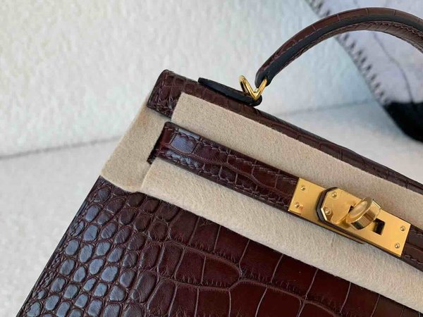 Hermès Mini Kelly II Matte Alligator Mississippiensis Havane x Gold Hardware