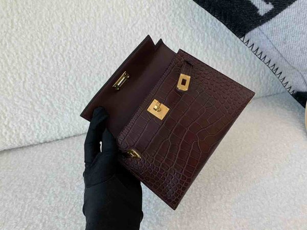 Hermès Mini Kelly II Matte Alligator Mississippiensis Havane x Gold Hardware