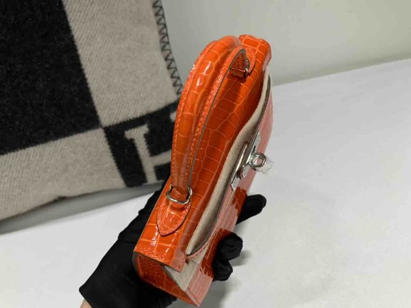 Hermès Mini Kelly II Shiny Niloticus Crocodile Orange x Palladium Hardware