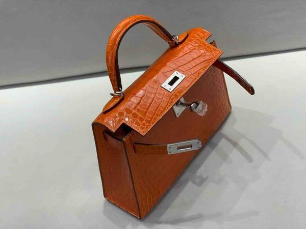 Hermès Mini Kelly II Shiny Alligator Orange x Palladium Hardware
