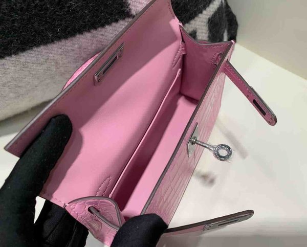 Hermès Mini Kelly II Matte Alligator Rose Sakura x Palladium Hardware