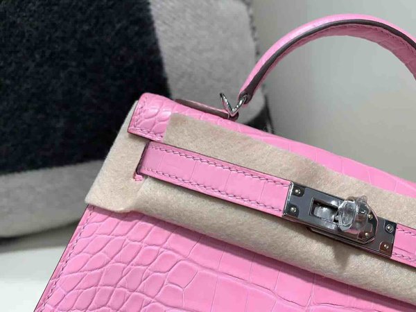 Hermès Mini Kelly II Matte Alligator Rose Sakura x Palladium Hardware