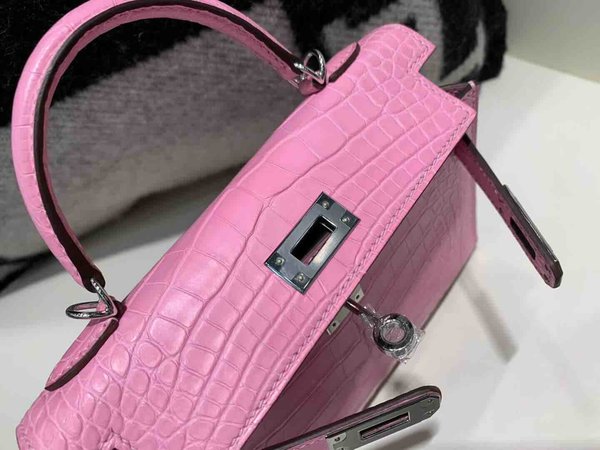 Hermès Mini Kelly II Matte Alligator Rose Sakura x Palladium Hardware
