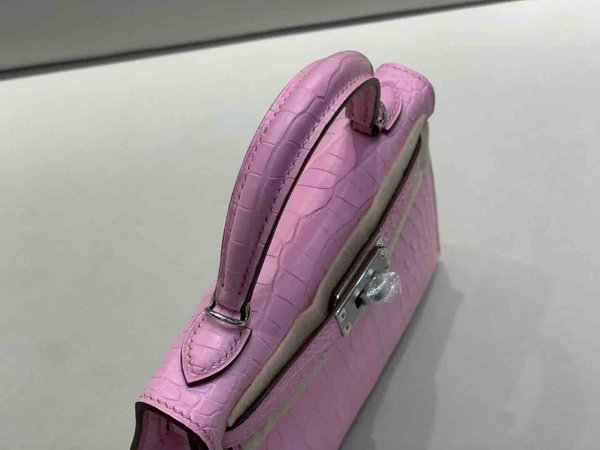 Hermès Mini Kelly II Matte Alligator Rose Sakura x Palladium Hardware