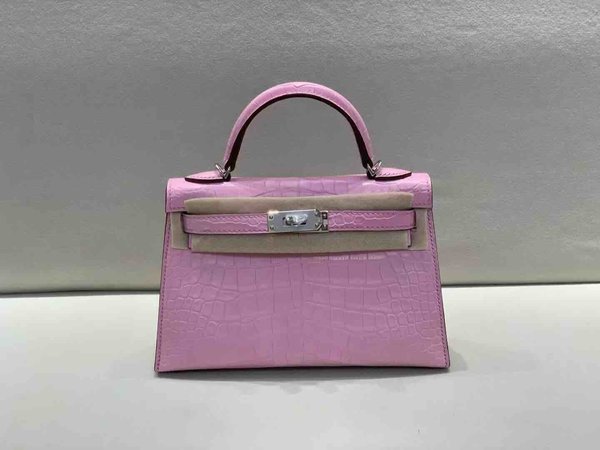 Hermès Mini Kelly II Matte Alligator Rose Sakura x Palladium Hardware