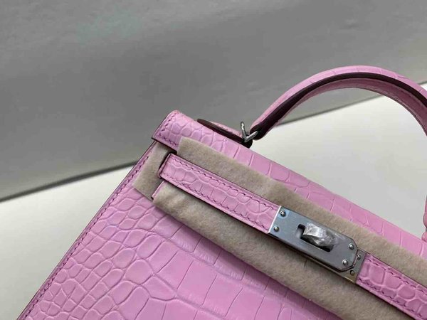Hermès Mini Kelly II Matte Alligator Rose Sakura x Palladium Hardware