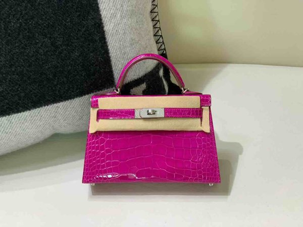 Hermès Mini Kelly II Shiny Alligator Amethyst Purple x Palladium Hardware