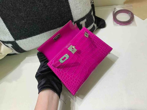 Hermès Mini Kelly II Shiny Alligator Amethyst Purple x Palladium Hardware