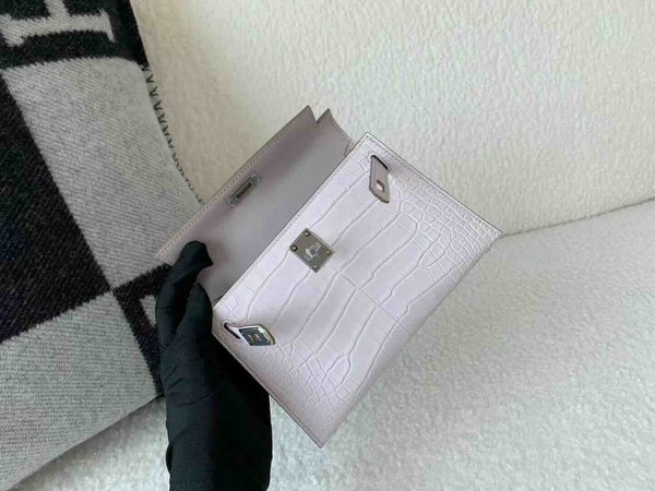 Hermès Mini Kelly II Matte Alligator Mauve Pale x Palladium Hardware