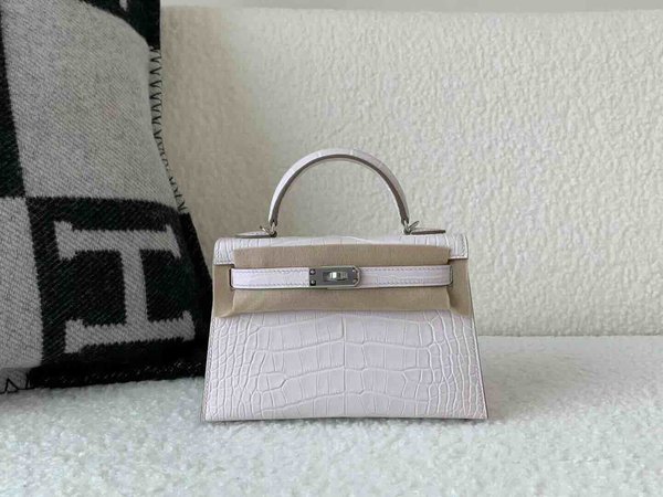 Hermès Mini Kelly II Matte Alligator Mauve Pale x Palladium Hardware