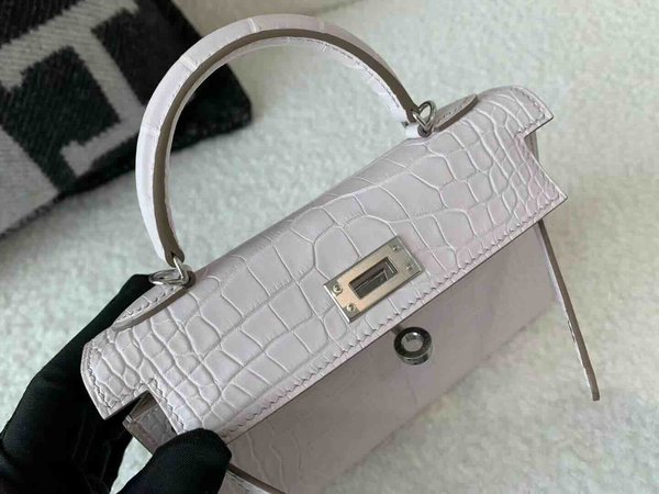 Hermès Mini Kelly II Matte Alligator Mauve Pale x Palladium Hardware