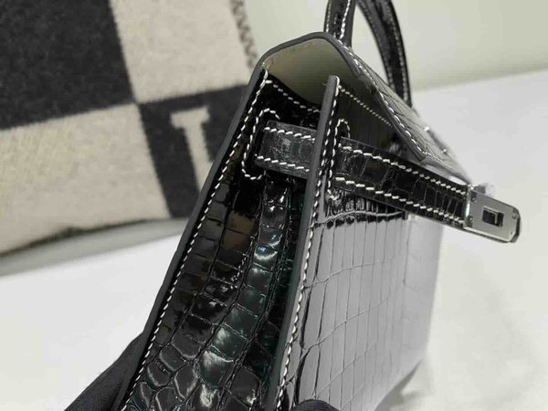 Hermès Mini Kelly II Shiny Niloticus Crocodile Noir x Palladium Hardware