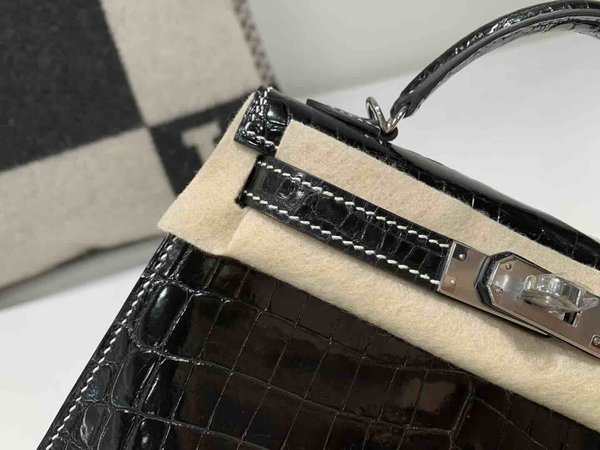 Hermès Mini Kelly II Shiny Niloticus Crocodile Noir x Palladium Hardware
