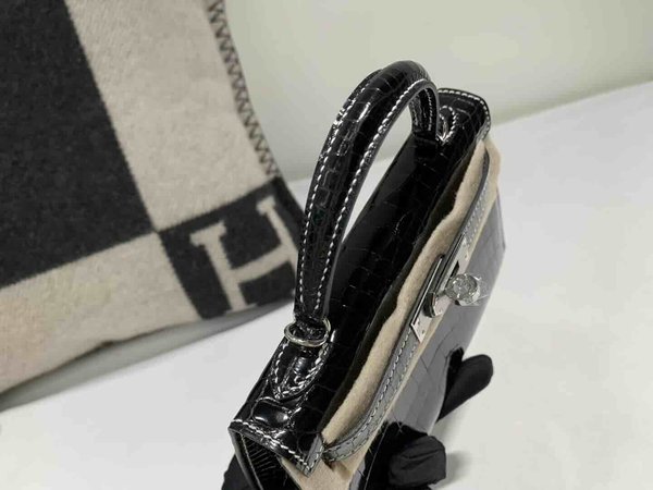 Hermès Mini Kelly II Shiny Niloticus Crocodile Noir x Palladium Hardware