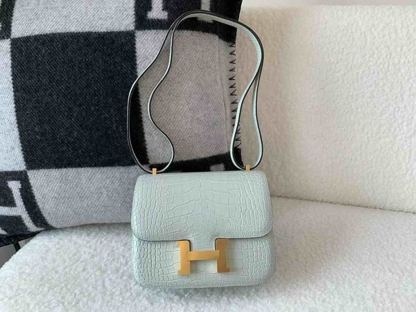 Hermès Constance 19 Matte Alligator Ice Grey x Gold Hardware