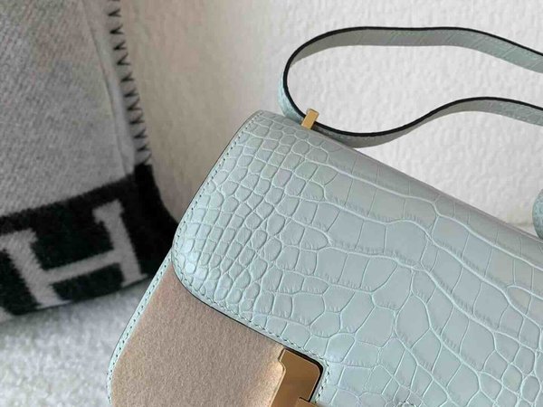 Hermès Constance 19 Matte Alligator Ice Grey x Gold Hardware