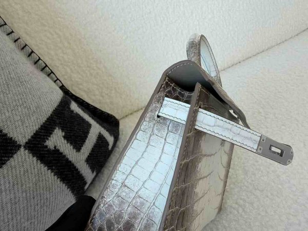Hermès Mini Kelly II · Matte Crocodile · Himalaya · Palladium