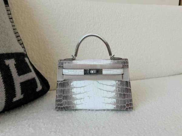 Hermès Mini Kelly II · Matte Crocodile · Himalaya · Palladium