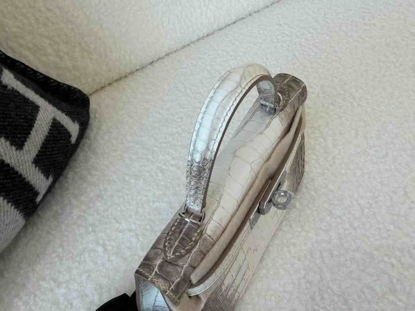 Hermès Mini Kelly II · Matte Crocodile · Himalaya · Palladium