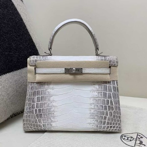 ermès Kelly 25 Himalaya Niloticus Crocodile Palladium Hardware