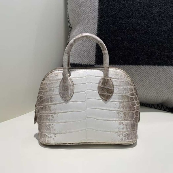 Hermès Mini Bolide Himalaya Niloticus Crocodile with Palladium Hardware